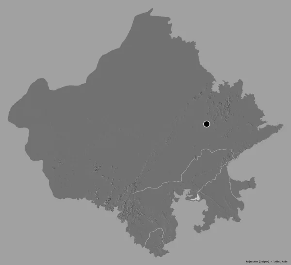 インドのラジャスタン州の形で その首都はしっかりとした色背景に隔離されています 標高マップ 3Dレンダリング — ストック写真