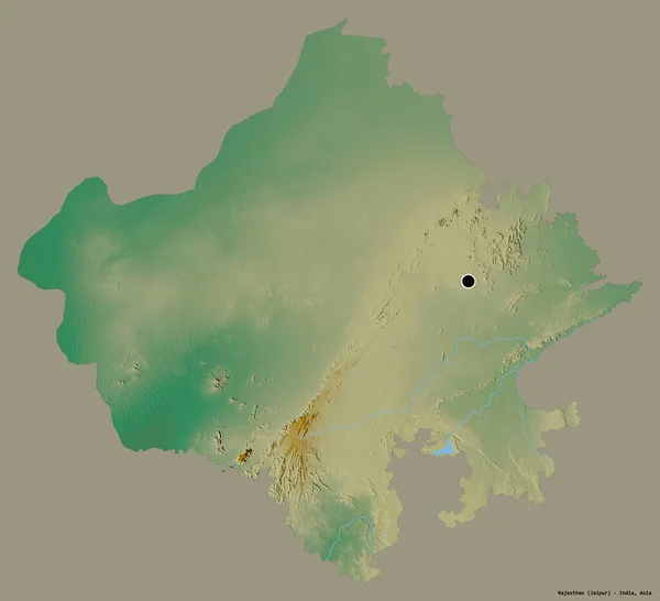 インドのラジャスタン州の形で その首都はしっかりとした色背景に隔離されています 地形図 3Dレンダリング — ストック写真