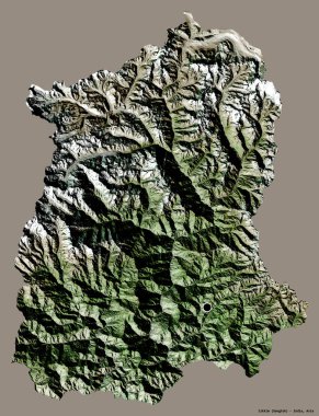 Sikkim 'in şekli, Hindistan eyaleti, başkenti katı bir renk arkaplanı ile izole edilmiş. Uydu görüntüleri. 3B görüntüleme