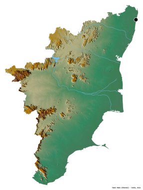 Hindistan 'ın Tamil Nadu eyaleti, başkenti beyaz arka planda izole edilmiştir. Topografik yardım haritası. 3B görüntüleme