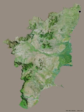 Hindistan 'ın Tamil Nadu eyaleti, başkenti katı renk arkaplanı ile izole edilmiştir. Uydu görüntüleri. 3B görüntüleme