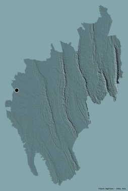 Tripura 'nın şekli, Hindistan eyaleti, sermayesi katı renk arka planında izole edilmiş. Renkli yükseklik haritası. 3B görüntüleme