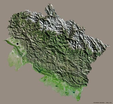 Hindistan 'ın Uttarakhand eyaleti, başkenti katı renk arkaplanı ile izole edilmiştir. Uydu görüntüleri. 3B görüntüleme