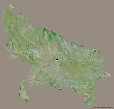 Hindistan 'ın başkenti Uttar Pradesh' in katı renk arkaplanı ile izole edilmiş hali. Uydu görüntüleri. 3B görüntüleme