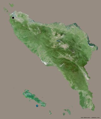 Endonezya 'nın özerk eyaleti Aceh' in şekli, başkenti katı bir renk arkaplanı ile izole edilmiştir. Uydu görüntüleri. 3B görüntüleme