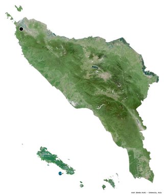 Aceh 'in şekli, Endonezya' nın özerk eyaleti, başkenti beyaz arka planda izole edilmiştir. Uydu görüntüleri. 3B görüntüleme