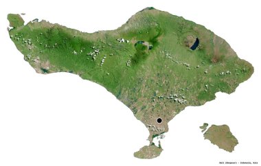 Endonezya 'nın Bali eyaleti, başkenti beyaz arka planda izole edilmiştir. Uydu görüntüleri. 3B görüntüleme