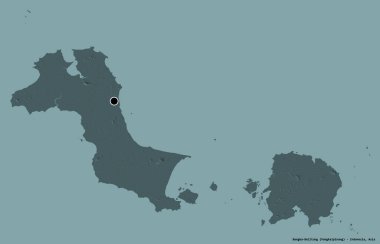 Endonezya 'nın Endonezya eyaleti Bangka-Belitung' un sermayesi katı bir renk arkaplanı ile izole edilmiştir. Renkli yükseklik haritası. 3B görüntüleme