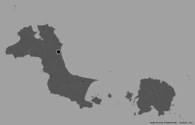 Endonezya 'nın Endonezya eyaleti Bangka-Belitung' un sermayesi katı bir renk arkaplanı ile izole edilmiştir. Çift seviyeli yükseklik haritası. 3B görüntüleme