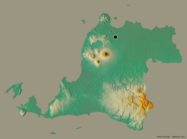 Endonezya 'nın Banten eyaleti, başkenti katı renk arkaplanı ile izole edilmiştir. Topografik yardım haritası. 3B görüntüleme