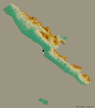 Endonezya 'nın Bengkulu eyaleti, başkenti katı renk arkaplanı ile izole edilmiştir. Topografik yardım haritası. 3B görüntüleme