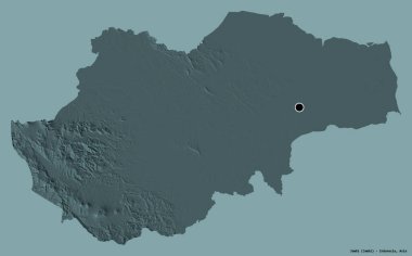 Jambi 'nin şekli, Endonezya eyaleti, başkenti katı renk arkaplanı ile izole edilmiş. Renkli yükseklik haritası. 3B görüntüleme