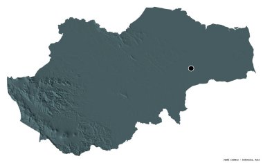 Jambi 'nin şekli, Endonezya eyaleti, başkenti beyaz arka planda izole edilmiş. Renkli yükseklik haritası. 3B görüntüleme