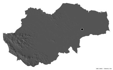 Jambi 'nin şekli, Endonezya eyaleti, başkenti beyaz arka planda izole edilmiş. Çift seviyeli yükseklik haritası. 3B görüntüleme