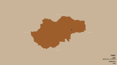 Jambi bölgesi, Endonezya vilayeti, jeoreferatlı bir sınır kutusunda sağlam bir arka planda izole edilmiş. Etiketler. Desenli dokuların bileşimi. 3B görüntüleme