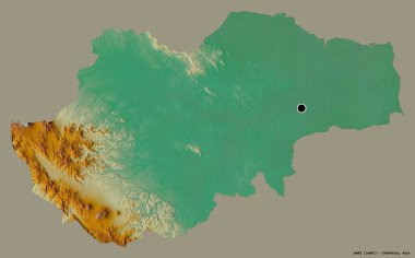 Jambi 'nin şekli, Endonezya eyaleti, başkenti katı renk arkaplanı ile izole edilmiş. Topografik yardım haritası. 3B görüntüleme