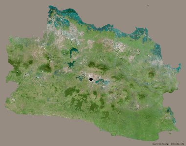 Endonezya 'nın başkenti Jawa Barat' ın katı renk arkaplanı ile izole edilmiş şeklidir. Uydu görüntüleri. 3B görüntüleme