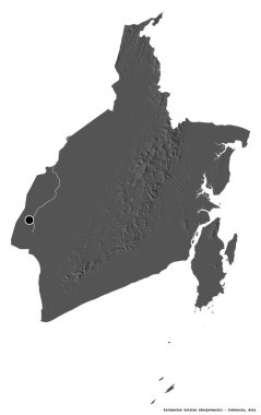 Kalimantan Selatan, Endonezya eyaleti, başkenti beyaz arka planda izole edilmiştir. Çift seviyeli yükseklik haritası. 3B görüntüleme