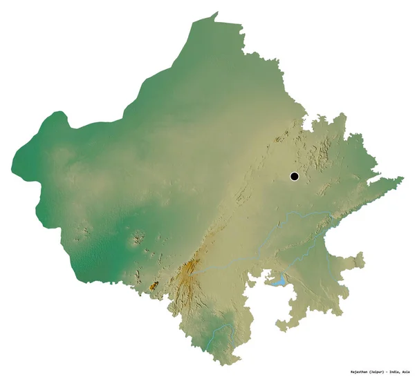 インドのラジャスタン州の形で その首都は白い背景に孤立しています 地形図 3Dレンダリング — ストック写真