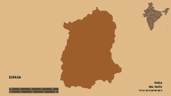 Forma Sikkim Estado India Con Capital Aislado Sobre Fondo Sólido —  Fotos de Stock