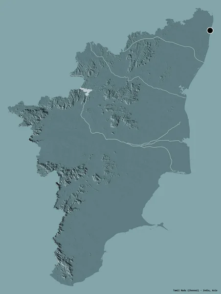 인도의 타밀나두주의 모습을 나라의 수도는 색깔이 배경에 고립되어 있습니다 지형도 — 스톡 사진