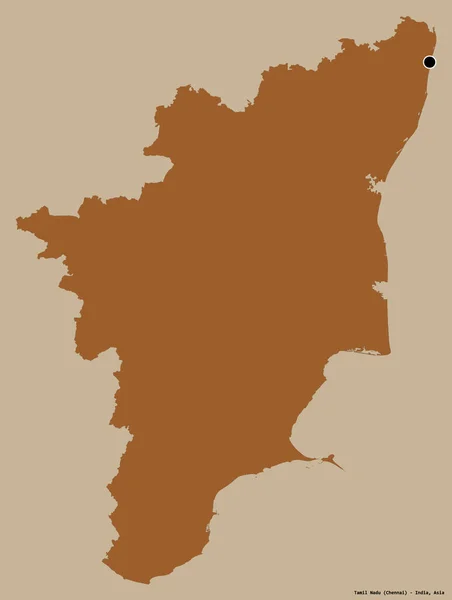 泰米尔纳德邦的形状 其首府被隔离在纯色的背景下 图形纹理的组成 3D渲染 — 图库照片