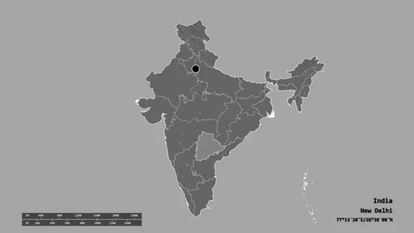 인도의 구분과 지역이 황폐화 형태의 라벨이요 렌더링 — 스톡 사진