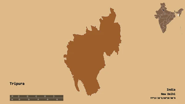 Shape Tripura State India Its Capital Isolated Solid Background Distance — Stock Photo, Image