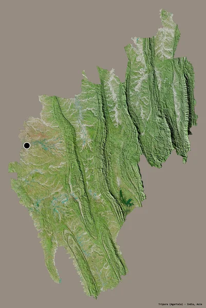 インドの州であるトリプラの形は その首都はしっかりとした色の背景に隔離されています 衛星画像 3Dレンダリング — ストック写真