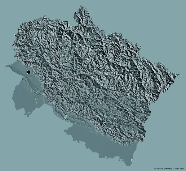 Shape Uttarakhand State India Its Capital Isolated Solid Color Background — Stock Photo, Image