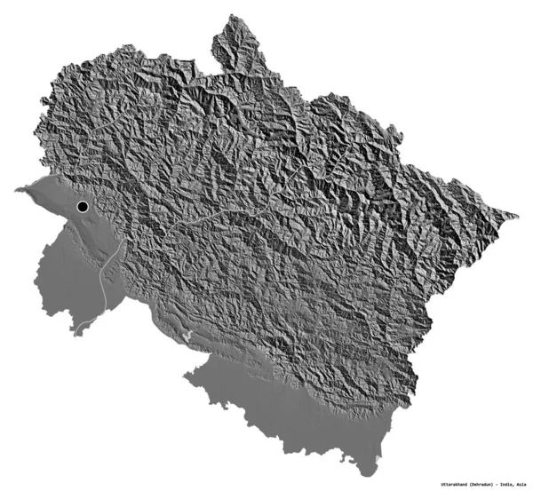 Forma Uttarakhand Stato Dell India Con Sua Capitale Isolata Sfondo — Foto Stock