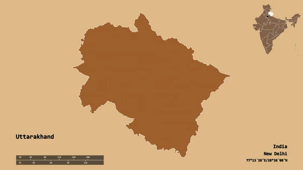Форма Уттаракханда Штат Индия Столицей Изолированной Прочном Фоне Дистанционный Масштаб — стоковое фото