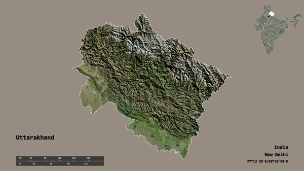 Форма Уттаракханд Штат Індія Столицею Ізольованою Твердому Тлі Масштаб Відстаней — стокове фото