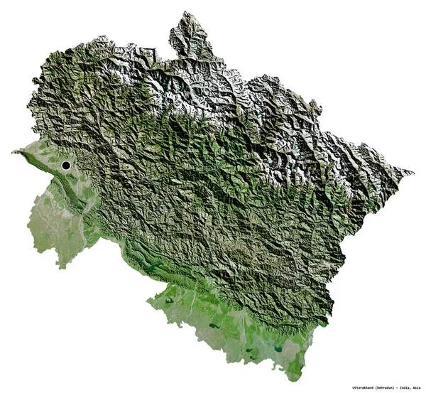 インドの州 ウッタラーカンド州の形で その首都は白い背景に孤立しています 衛星画像 3Dレンダリング — ストック写真