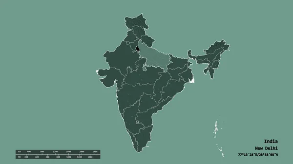 India Kiszáradt Alakja Fővárosával Regionális Körzetével Szétválasztott Uttar Pradesh Területtel — Stock Fotó