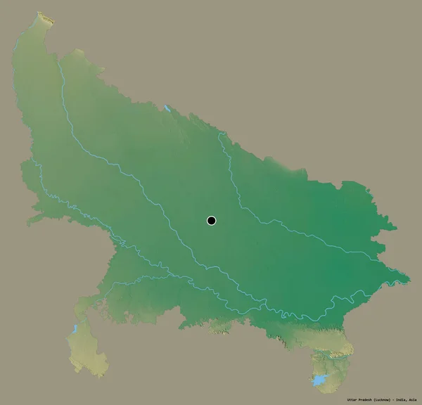 印度北方邦的形状 其首都以纯色背景隔离 地形浮雕图 3D渲染 — 图库照片