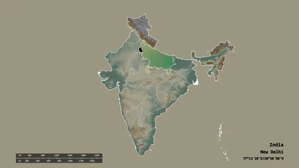 Desaturated Shape India Its Capital Main Regional Division Separated Uttar — Stock Photo, Image