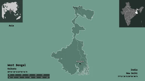 Shape West Bengal State India Its Capital Escala Distancia Vistas — Foto de Stock
