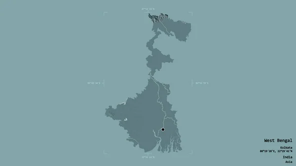 位于印度邦西孟加拉邦的一个地区 在一个地理参考方块中被隔离在坚实的背景下 彩色高程图 3D渲染 — 图库照片