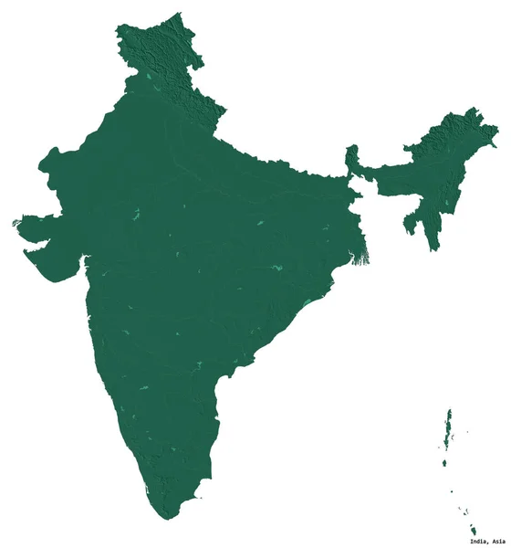 Forma Índia Com Sua Capital Isolada Fundo Branco Mapa Elevação — Fotografia de Stock