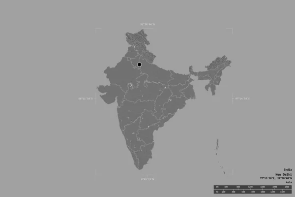 Area India Isolated Solid Background Georeferenced Bounding Box Main Regional — Stock Photo, Image