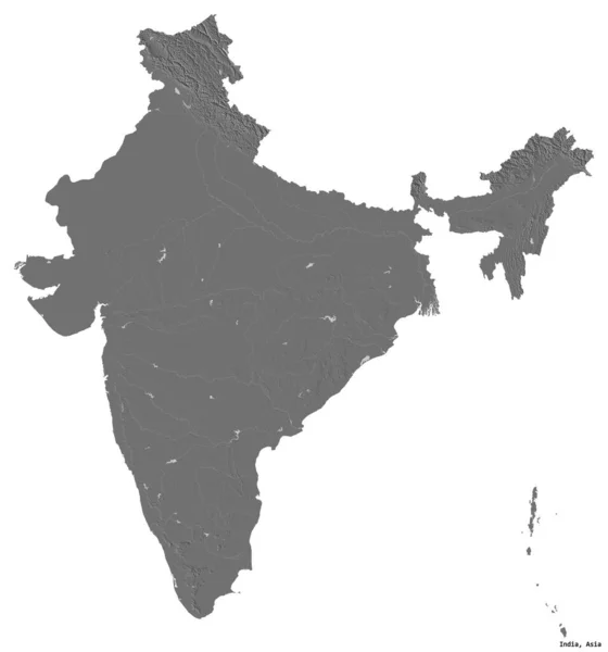 Σχήμα Της Ινδίας Κεφάλαιό Της Απομονωμένο Λευκό Φόντο Υψόμετρο Μπίλεβελ — Φωτογραφία Αρχείου