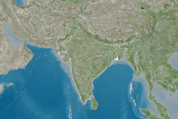 Extended area of outlined India. Satellite imagery. 3D rendering