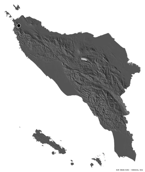 Форма Ачеха Автономной Провинции Индонезия Столицей Изолированной Белом Фоне Карта — стоковое фото