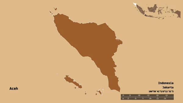 Bentuk Aceh Provinsi Otonom Indonesia Dengan Ibukotanya Terisolasi Dengan Latar — Stok Foto