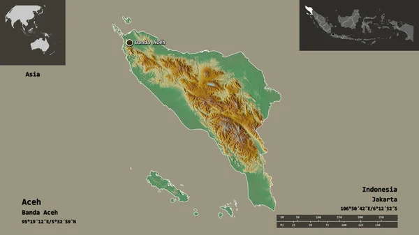 Forma Aceh Provincia Autónoma Indonesia Capital Escala Distancia Vistas Previas — Foto de Stock