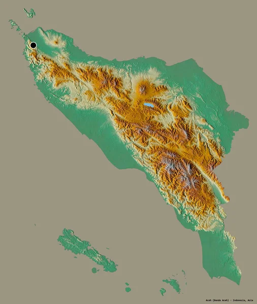 Forma Aceh Província Autônoma Indonésia Com Sua Capital Isolada Fundo — Fotografia de Stock