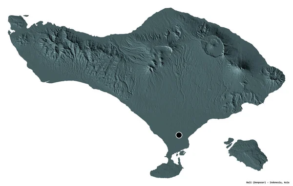 印度尼西亚巴厘岛的形状 其首都被白色背景隔离 彩色高程图 3D渲染 — 图库照片