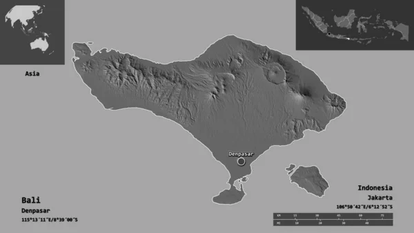 Forma Bali Provincia Indonesia Capital Escala Distancia Vistas Previas Etiquetas — Foto de Stock