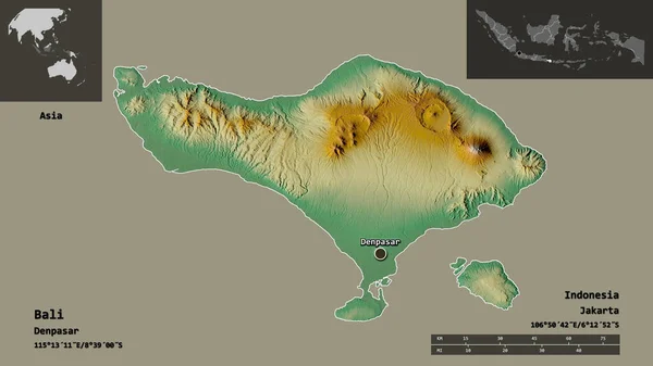 Forma Bali Provincia Indonesia Capital Escala Distancia Vistas Previas Etiquetas — Foto de Stock